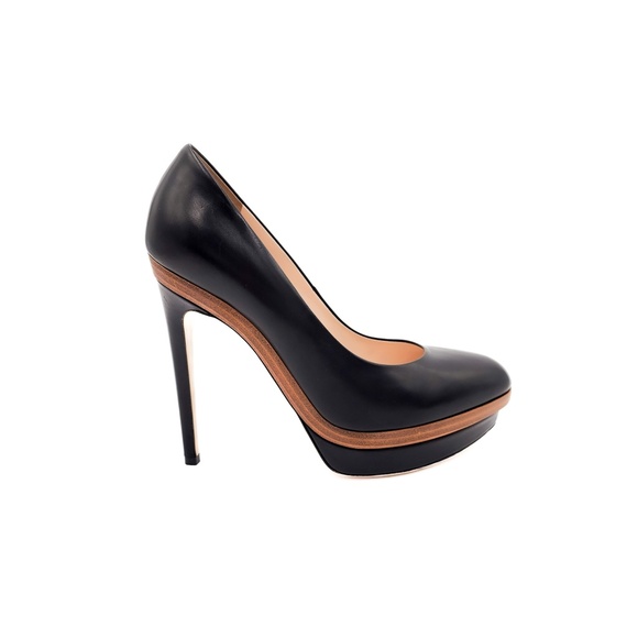 FENDI Black Nappa Leather Platfrom Pumps Heels Shoes EU 38 - Picture 1 of 10